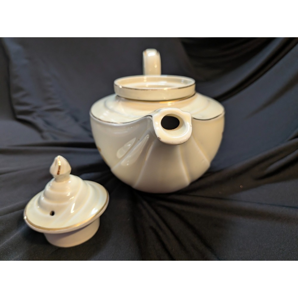 Vintage Hall China Autumn Leaf Aladdin Teapot Jewel Tea 3 Pc Set Lid Infuser - Picture 10 of 11